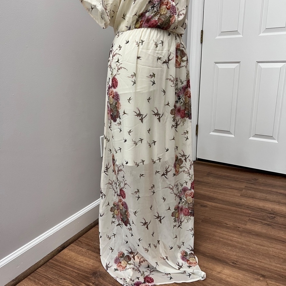 🎉Host Pick🎉 ZARA Trafaluc Bird / Floral Sheer Maxi Dress Sz M - Picture 5 of 15